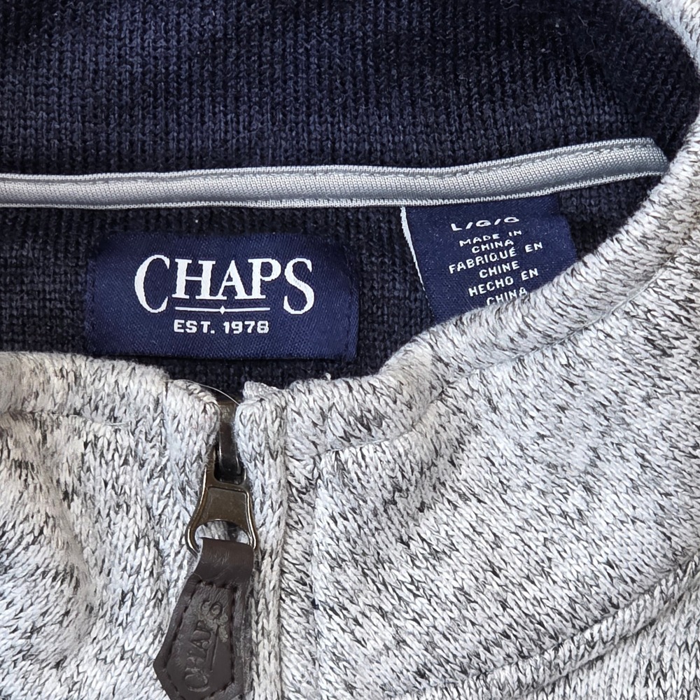 Chaps Mens Large Gray Heathered Quarter Zip Pullover FleeceSweater Mock Neck 446 - Picture 5 of 5